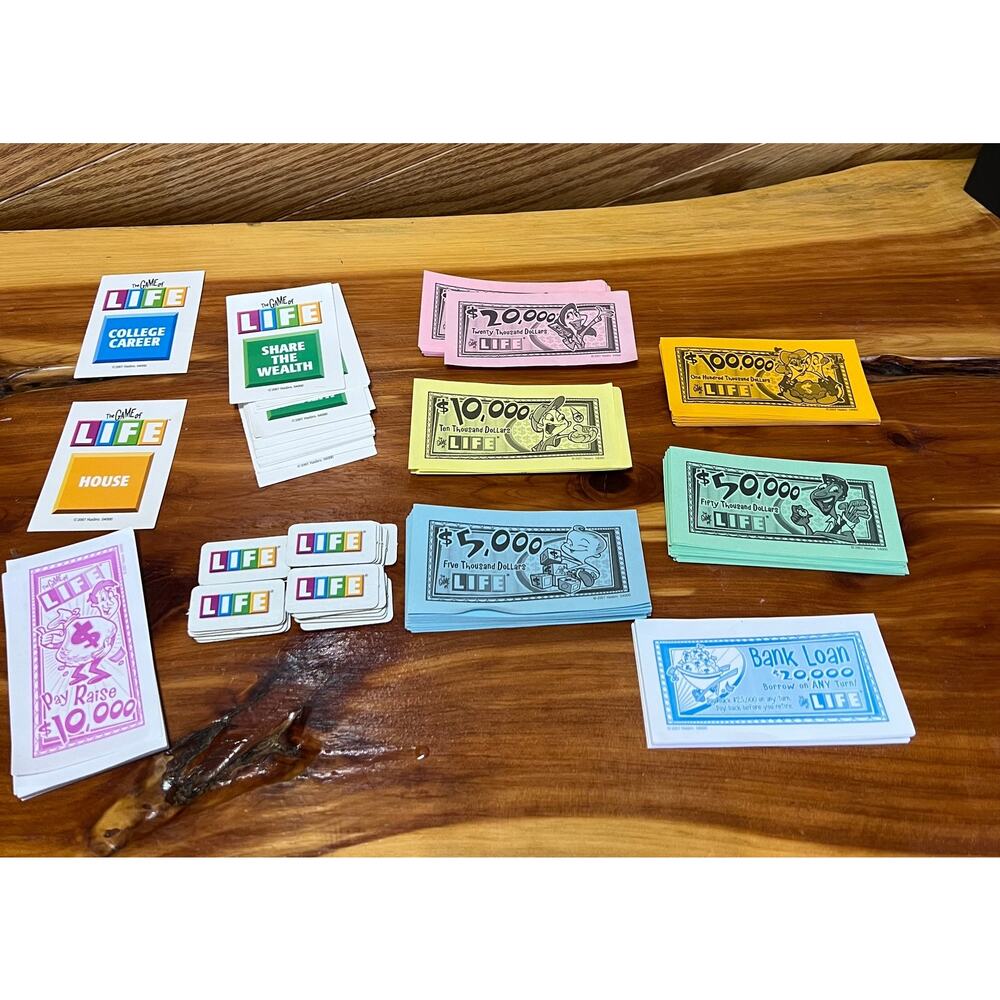 Vintage Lot Life Game Pieces‎ Money Share The Wealth Hasbro 2007 NO BOARD